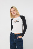 Camiseta unicolor de Los Picapiedra con manga ranglan larga