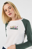 Camiseta unicolor de Los Picapiedra con manga ranglan larga