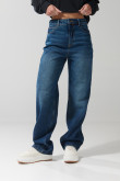 Jean azul oscuro tiro alto 90´S con bota recta y bolsillos
