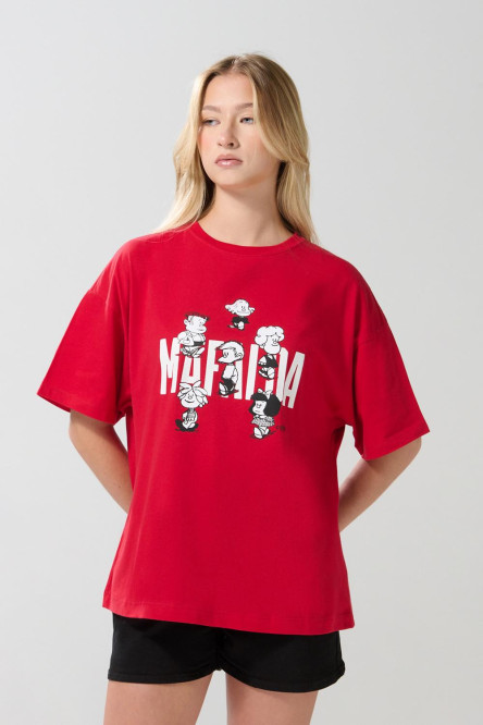 Camiseta roja oscura de Mafalda manga corta oversize