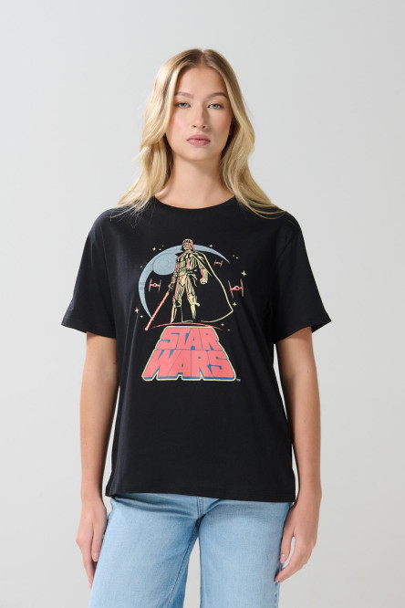 Camiseta negra cuello redondo con arte de Star Wars