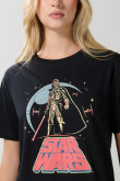 Camiseta negra cuello redondo con arte de Star Wars