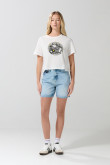 Camiseta crop top crema con diseño de Félix el Gato
