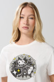 Camiseta crop top crema con diseño de Félix el Gato
