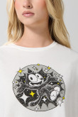 Camiseta crop top crema con diseño de Félix el Gato