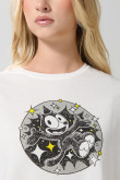 Camiseta crop top crema con diseño de Félix el Gato