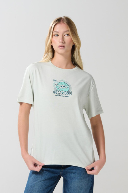 Camiseta de The Mandalorian verde clara cuello redondo