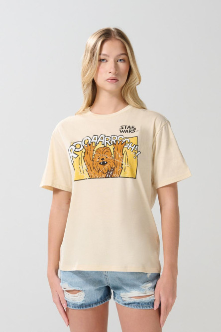 Camiseta kaki clara manga corta con arte de Star Wars