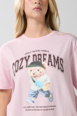 Camiseta unicolor manga corta con diseño de osito