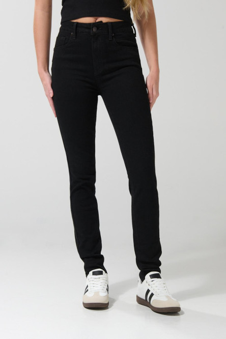 Jean push up tiro alto negro con realce y bolsillos