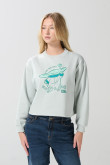 Buzo verde claro crop top con arte de The Mandalorian