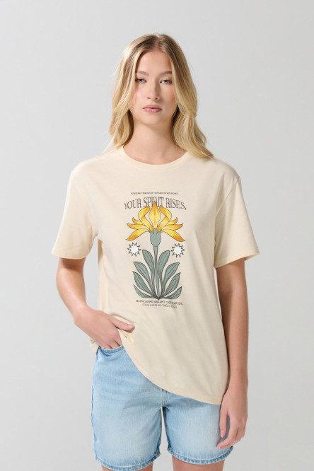 Camiseta unicolor cuello redondo con estampado en frente