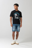 Camiseta negra de Félix el Gato con cuello redondo