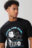 Camiseta negra de Félix el Gato con cuello redondo