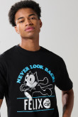 Camiseta negra de Félix el Gato con cuello redondo