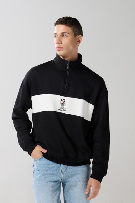 Buzo cuello alto negro con cremallera y arte de Mickey