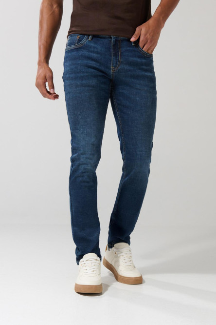 Jean skinny tiro bajo azul oscuro ajustado con bolsillos