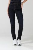 Jean jegging tiro alto azul intenso con costuras visibles