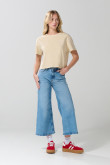 Camiseta unicolor crop top cuello redondo con manga corta