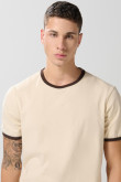 Camiseta en algodón unicolor con contrastes y manga corta