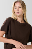 Camiseta unicolor crop top cuello redondo con manga corta