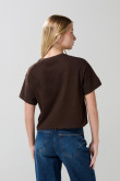 Camiseta unicolor crop top cuello redondo con manga corta