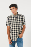 Camisa unicolor a cuadros con manga corta y botones