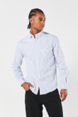 Camisa a rayas blanca con manga larga y cuello sport collar