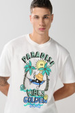 Camiseta cuello redondo unicolor con diseño de playa