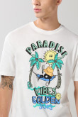 Camiseta cuello redondo unicolor con diseño de playa