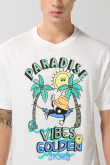 Camiseta cuello redondo unicolor con diseño de playa