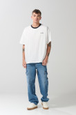 Camiseta crema manga corta oversize a rayas con arte marino