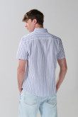 Camisa en algodón crema clara a rayas con manga corta