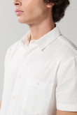 Camisa en algodón unicolor manga corta con cuello sport