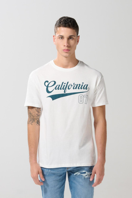 Camiseta manga corta crema en algodón college