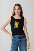 Camiseta manga sisa negra con arte de Looney Tunes