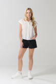 Blusa manga corta unicolor con hombro rodado y aberturas