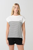 Camiseta manga corta incluida crema con texto y rayas