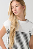 Camiseta manga corta incluida crema con texto y rayas