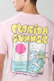 Camiseta unicolor manga corta con estampado de playa