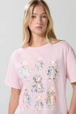Camiseta unicolor manga corta con arte de osito