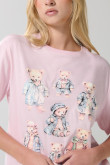 Camiseta unicolor manga corta con arte de osito