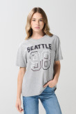 Camiseta en algodón gris college con cuello redondo