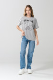 Camiseta en algodón gris college con cuello redondo