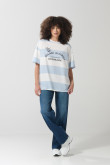 Camiseta college oversize crema con manga corta y franjas