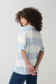 Camiseta college oversize crema con manga corta y franjas