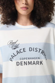 Camiseta college oversize crema con manga corta y franjas