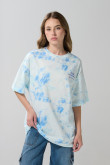Camiseta crema clara tie dye oversize con arte de playa
