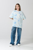 Camiseta crema clara tie dye oversize con arte de playa