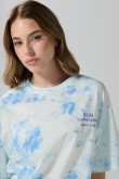 Camiseta crema clara tie dye oversize con arte de playa